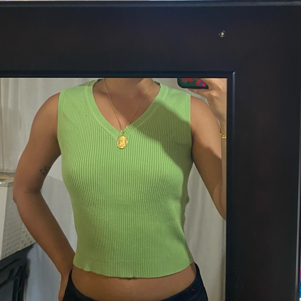 John Galt Green Cropped Sweat Vest - Picture 1 of 4